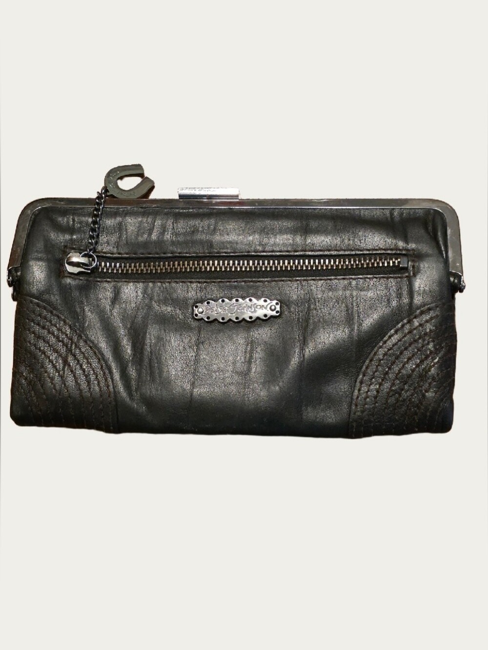VTG Betsey Johnson Black Leather Horseshoe Grommet Wallet Clutch Y2K Western - Picture 3 of 13